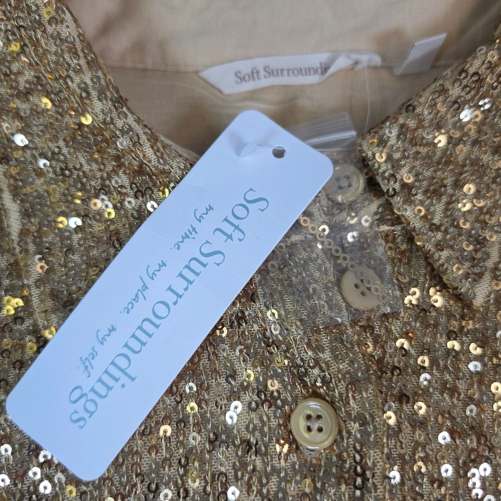 Soft Surroundings Sequin Shirt Womens PXL Gold New Sancerre Button Down Blouse - Picture 3 of 6
